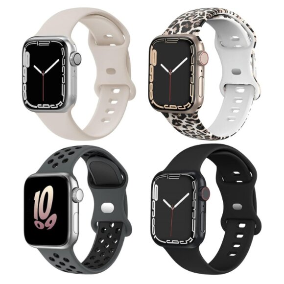 4 Pack Apple Watch Silicone Bands Compatible with 44mm 45mm 49mm Case - Picture 1 of 3